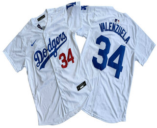 Los Angeles Dodgers #34 Fernando Valenzuela Number White Limited Stitched Jersey