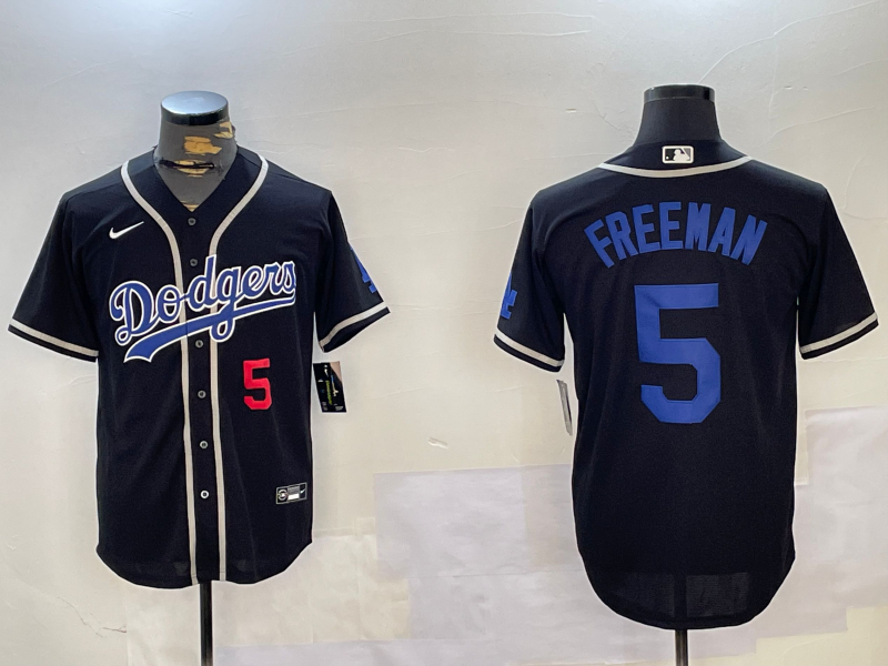 Los Angeles Dodgers #5 Freddie Freeman Number Black Cool Base Jerseys