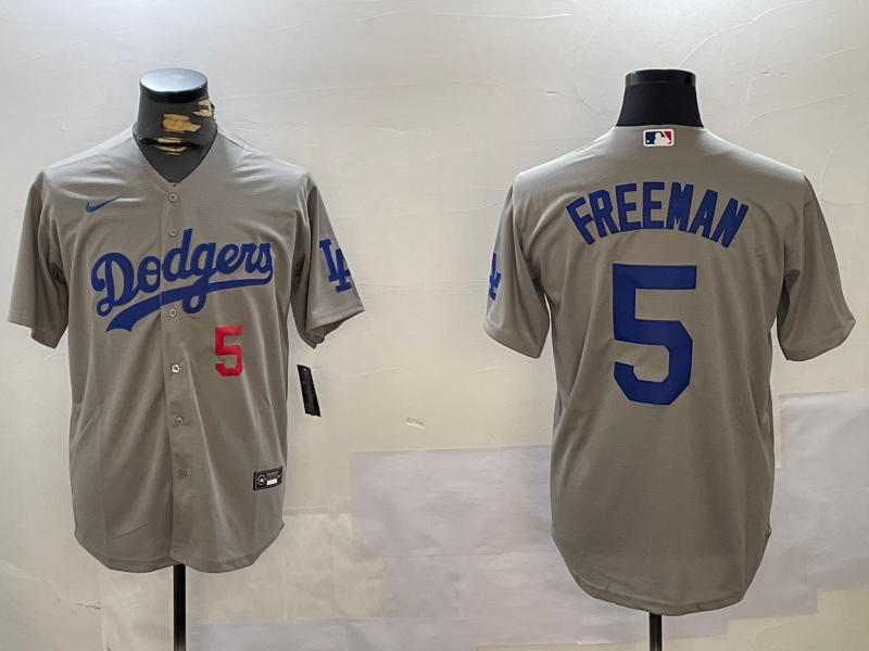 Los Angeles Dodgers #5 Freddie Freeman Number Grey Cool Base Jersey