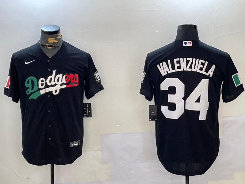 Los Angeles Dodgers #34 Toro Valenzuela Black Mexico 2024 World Series Cool Base Stitched Baseball Jersey