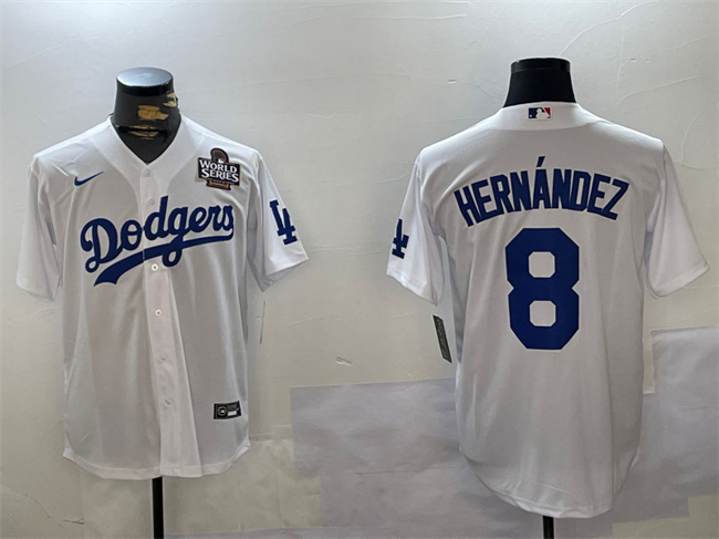 Los Angeles Dodgers #8 Enrique Hern??ndez White 2024 World Series Cool Base Stitched Baseball Jersey