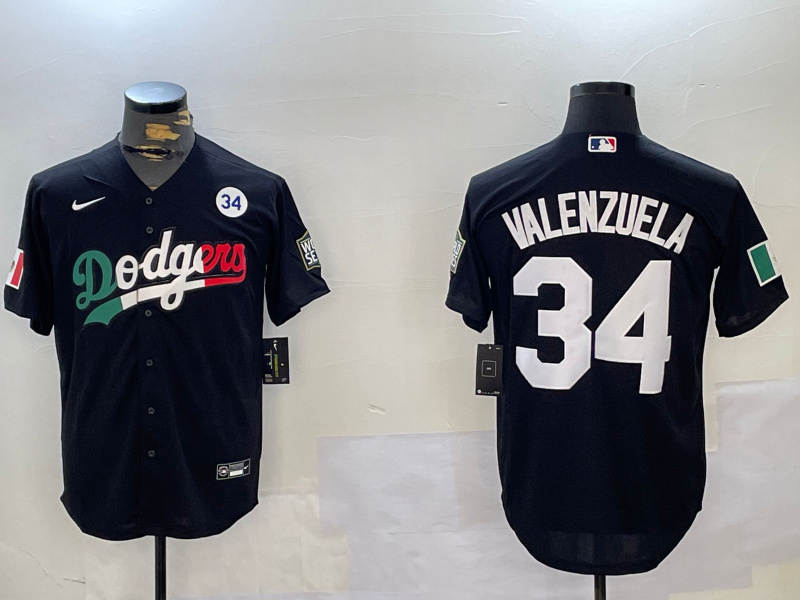 Los Angeles Dodgers #34 Toro Valenzuela Black Mexico 2024 World Series With No. 34 Patch Cool Base Stitched Baseball Jersey