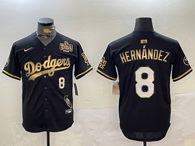 Los Angeles Dodgers #8 Enrique Hern??ndez Black Gold 2024 World Series With Vin & California Patch Vapor Premier Limited Stitched Baseball Jersey