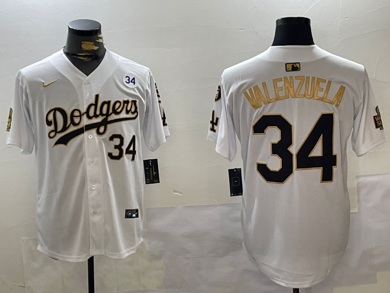 Los Angeles Dodgers #34 Toro Valenzuela White Gold 2024 World Series With Fernando Memorial Patch Limited Stitched Baseball Jersey