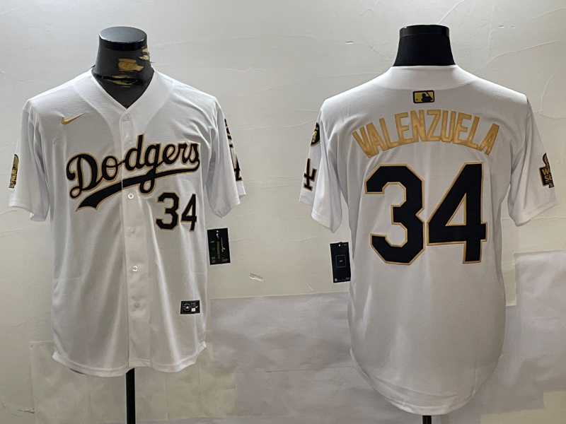 Los Angeles Dodgers #34 Toro Valenzuela White Gold 2024 World Series With Fernando Memorial Patch Limited Stitched Baseball Jerseys