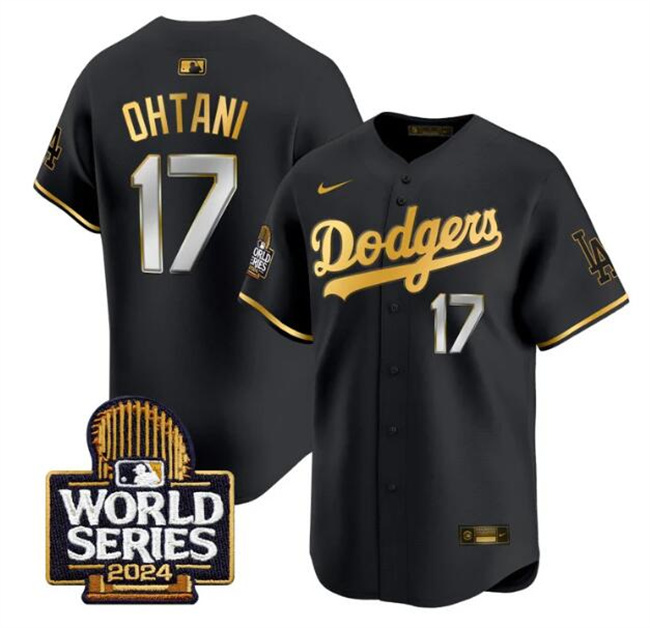 Los Angeles Dodgers #17 Shohei Ohtani Black Gold 2024 World Series Limited Stitched Baseball Jersey Los Angeles Dodgers #17 Shohei Ohtani Black Gold 2024 World Series Limited Stitched Baseball Jersey