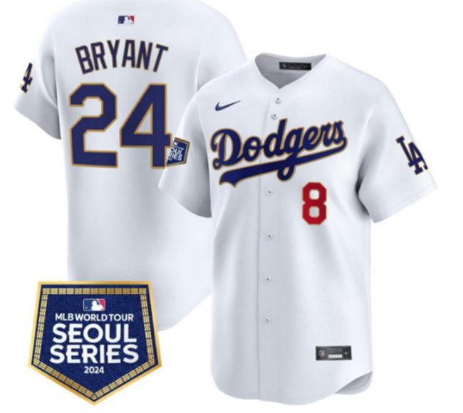 Los Angeles Dodgers Front #8 Back #24 Kobe Bryant White 2024 World Tour Seoul Series Home Limited Stitched Baseball Jersey