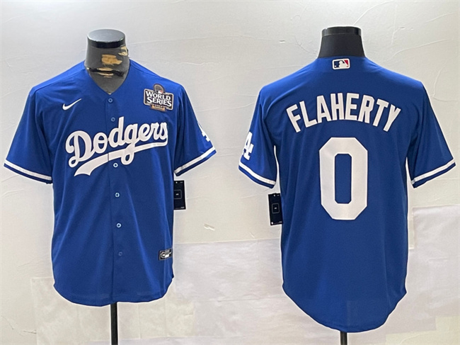 Los Angeles Dodgers #0 Jack Flaherty Royal 2024 World Series Cool Base Stitched Baseball Jersey
