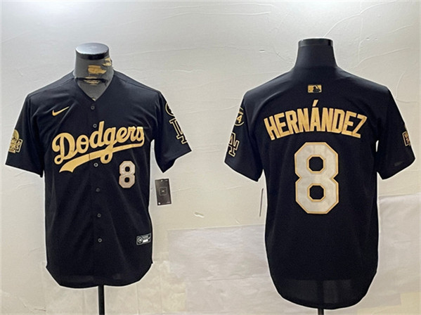 Los Angeles Dodgers #8 Enrique Hern??ndez Black Gold 2024 World Series With Fernando Memorial Patch Home Limited Stitched Baseball Jersey