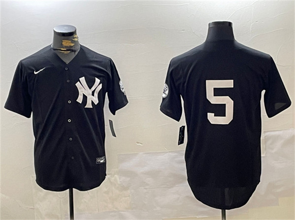 New York Yankees #5 Joe DiMaggio Black With Patch Cool Base Stitched Baseball Jersey