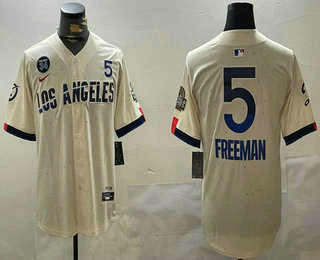 Los Angeles Dodgers #5 Freddie Freeman Number Cream 2024 World Series City Connect Limited Stitched Jersey