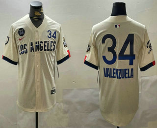 Los Angeles Dodgers #34 Fernando Valenzuela Number Cream 2024 World Series City Connect Limited Stitched Jersey