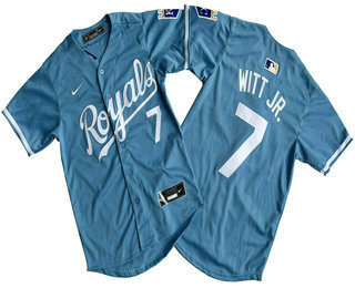 Kansas City Royals #7 Bobby Witt Jr Number Light Blue Limited Stitched Jersey