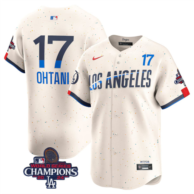 Los Angeles Dodgers #17 Shohei Ohtani Cream 2024 World Series Champions City Connect Limited Stitched Baseball Jersey Los Angeles Dodgers #17 Shohei Ohtani Cream 2024 World Series Champions City Connect Limited Stitched Baseball Jersey