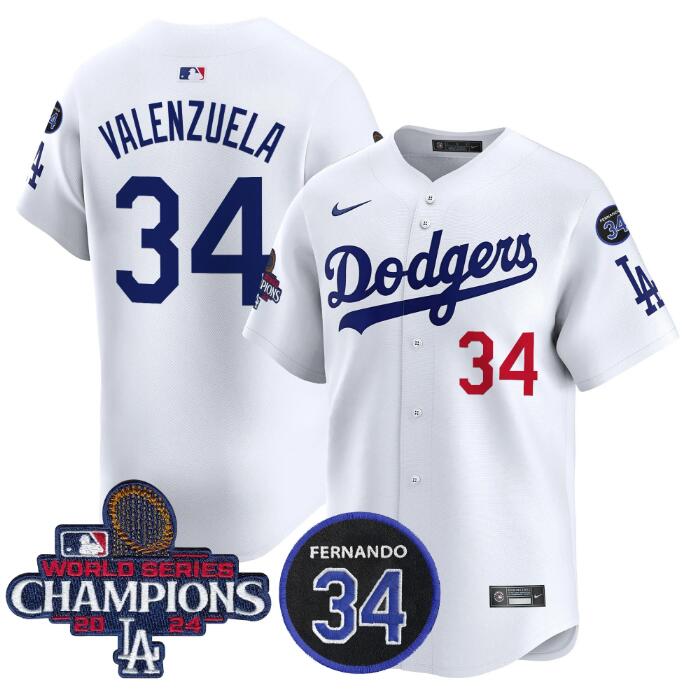 Los Angeles Dodgers Active Player Cuatom White 2024 World Series Champions With Fernando Memorial Patch Home Limited Stitched Baseball Jersey