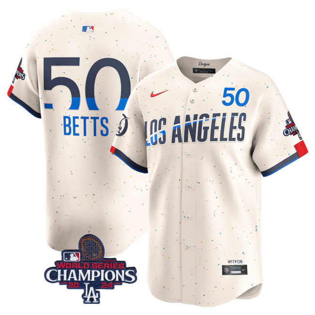 Los Angeles Dodgers #50 Mookie Betts Cream 2024 World Series Champions City Connect Limited Stitched Baseball Jersey