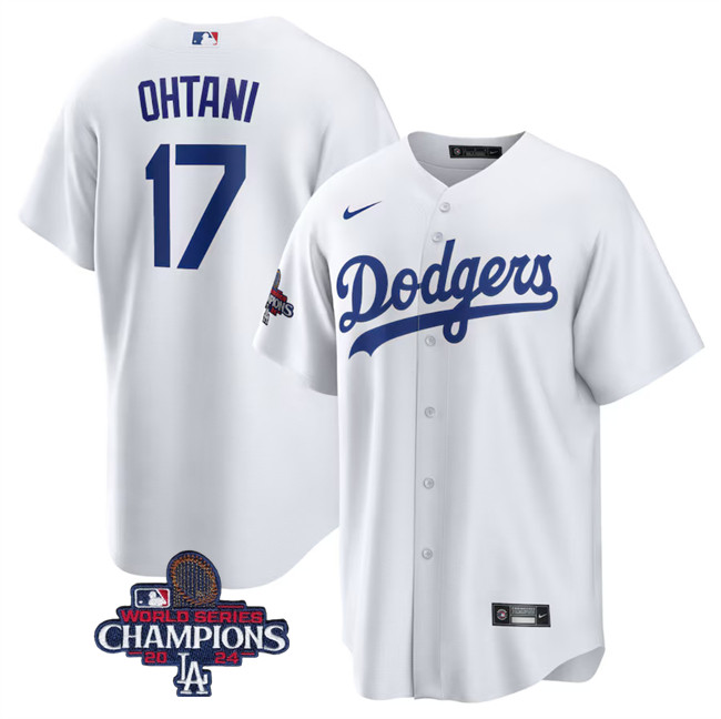 Los Angeles Dodgers #17 Shohei Ohtani White 2024 World Series Champions Cool Base Stitched Baseball Jersey Los Angeles Dodgers #17 Shohei Ohtani White 2024 World Series Champions Cool Base Stitched Baseball Jersey