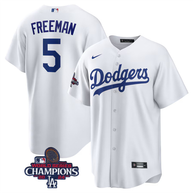 Los Angeles Dodgers #5 Freddie Freeman White 2024 World Series Champions Cool Base Stitched Baseball Jersey Los Angeles Dodgers #5 Freddie Freeman White 2024 World Series Champions Cool Base Stitched Baseball Jersey
