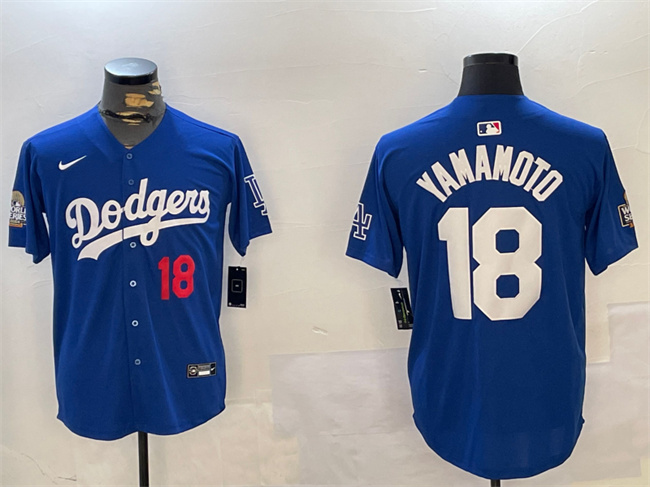 Los Angeles Dodgers #18 Yoshinobu Yamamoto Royal 2024 World Series Patch Alternate Limited Stitched Baseball Jersey