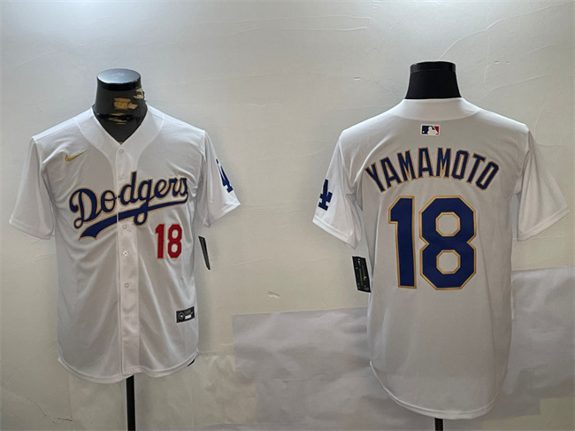 Los Angeles Dodgers #18 Yoshinobu Yamamoto White Gold Home Limited Stitched Baseball Jerseys