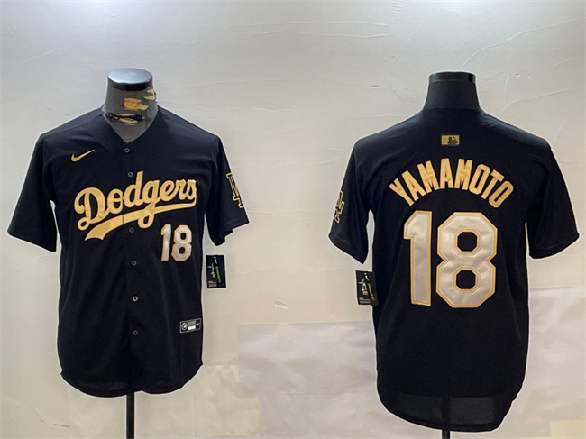 Los Angeles Dodgers #18 Yoshinobu Yamamoto Black Gold Limited Stitched Baseball Jersey