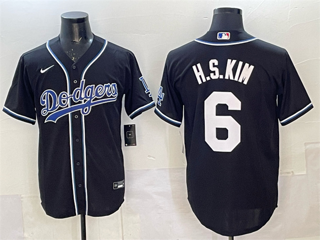 Los Angeles Dodgers #6 H.S.Kim Black Cool Base Stitched Baseball Jersey