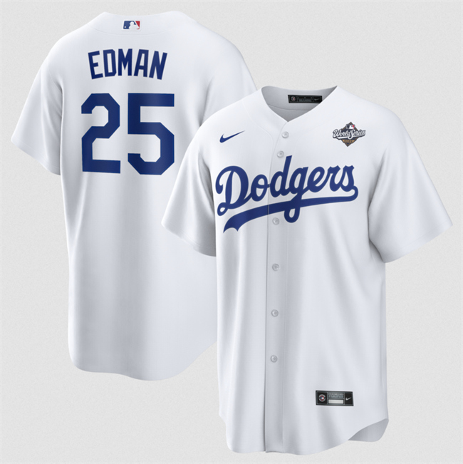 Los Angeles Dodgers #25 Tommy Edman White 2025 World Series Home Cool Base Stitched Baseball Jersey