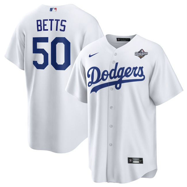 Los Angeles Dodgers #50 Mookie Betts White 2025 World Series Home Cool Base Stitched Baseball Jersey