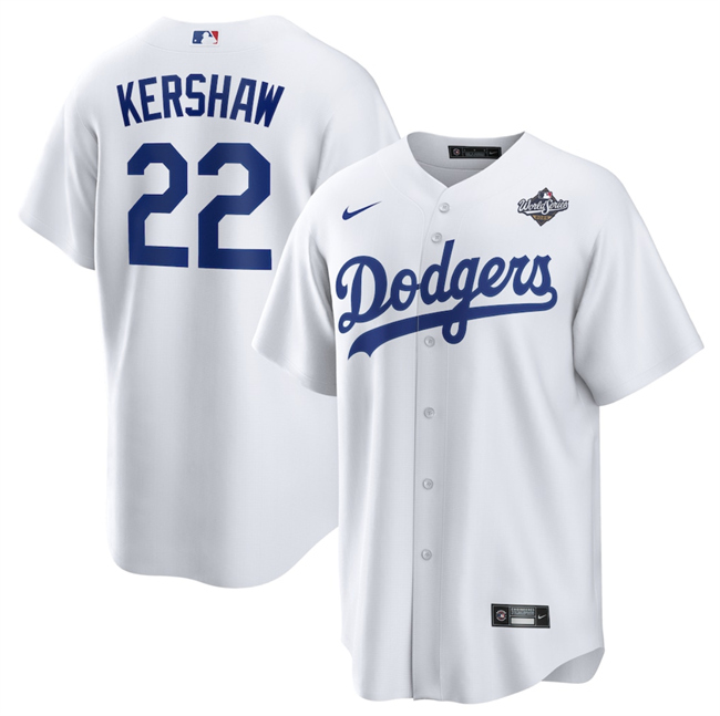 Los Angeles Dodgers #22 Clayton Kershaw White 2025 World Series Home Cool Base Stitched Baseball Jersey