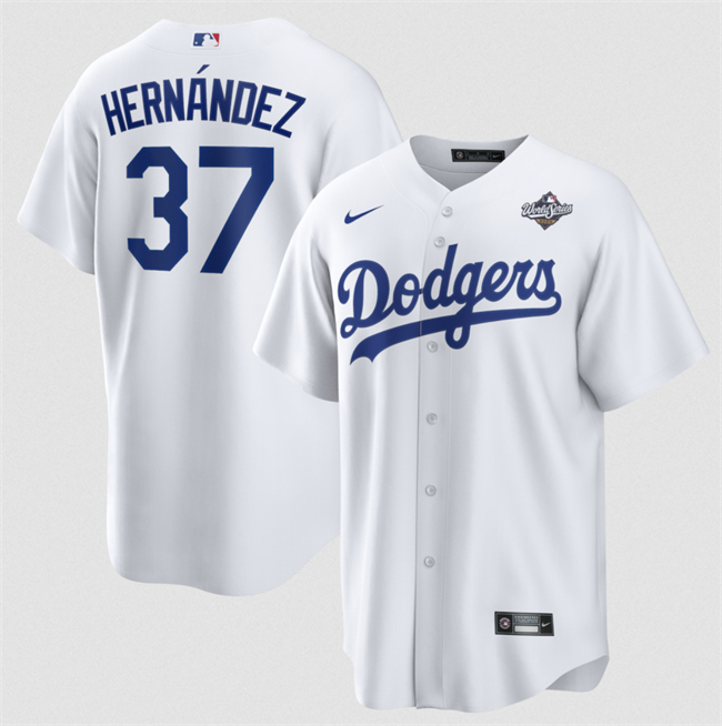 Los Angeles Dodgers #37 Teoscar Hern??ndez White 2025 World Series Home Cool Base Stitched Baseball Jersey