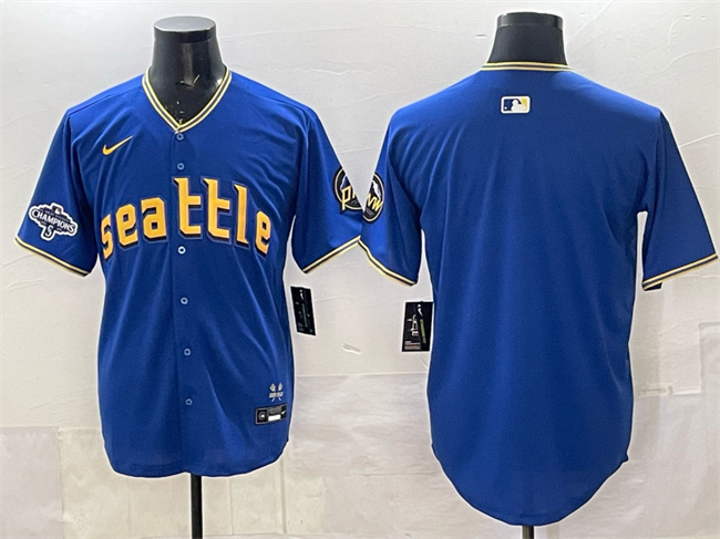 Seattle Mariners Blank Royal With 2025 AL West Division Champions Patch City Connect Limited Stitched Baseball Jersey Seattle Mariners Blank Royal With 2025 AL West Division Champions Patch City Connect Limited Stitched Baseball Jersey