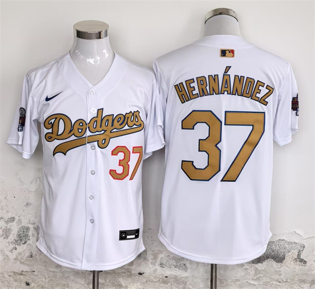 Los Angeles Dodgers #37 Teoscar Hern??ndez White Gold 2025 Cool Base Stitched Baseball Jersey