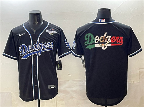 Los Angeles Dodgers Team Big Logo Black Fashion 2025 World Series Cool Base Stitched Baseball Jersey