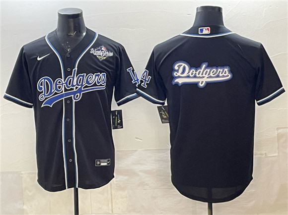 Los Angeles Dodgers Team Big Logo Black Fashion 2025 World Series Cool Base Stitched Baseball Jersey