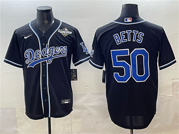 Los Angeles Dodgers #50 Mookie Betts Black Fashion 2025 World Series Cool Base Stitched Baseball Jersey