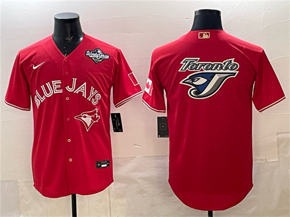 Toronto Blue Jays Team Big Logo Red 2025 World Series Home Cool Base Stitched Baseball Jersey