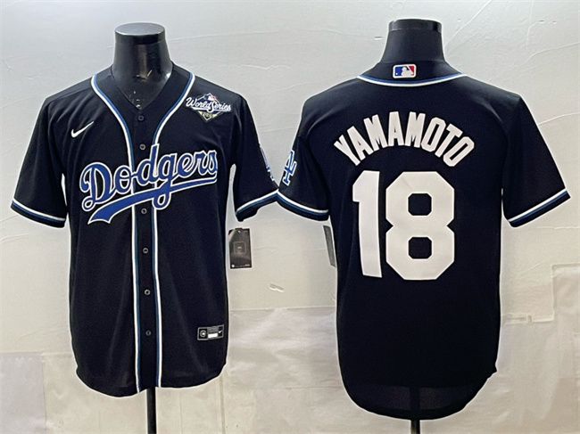 Los Angeles Dodgers #18 Yoshinobu Yamamoto Black 2025 World Series Cool Base Stitched Baseball Jersey