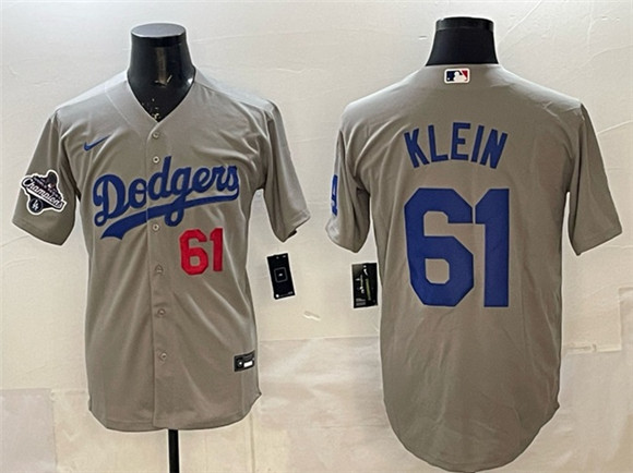 Los Angeles Dodgers #61 Will Klein Gray 2025 World Series Champions Patch Cool Base Limited Stitched Baseball Jersey