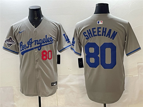 Los Angeles Dodgers #80 Emmet Sheehan Gray 2025 World Series Champions Patch Limited Stitched Baseball Jersey
