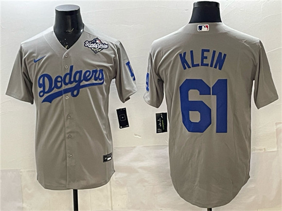 Los Angeles Dodgers #61 Will Klein Gray 2025 World Series Patch Cool Base Stitched Baseball Jersey