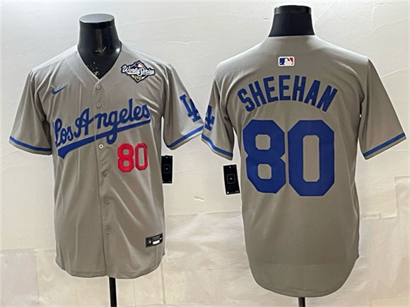 Los Angeles Dodgers #80 Emmet Sheehan Gray 2025 World Series Patch Limited Stitched Baseball Jersey
