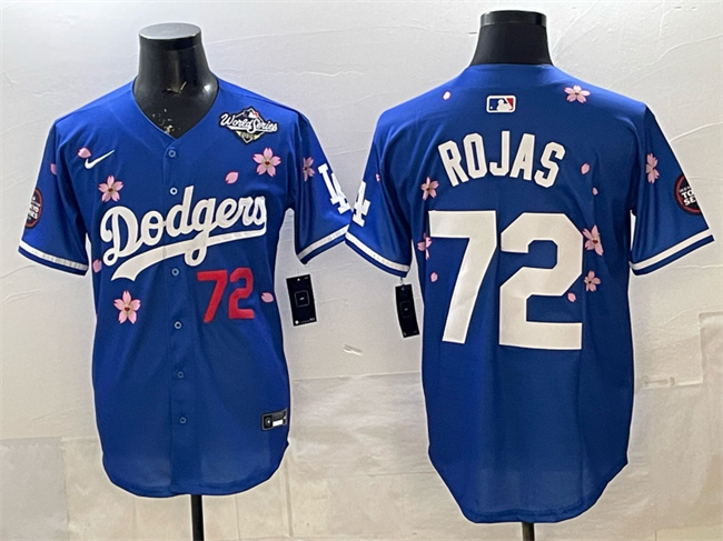 Los Angeles Dodgers #72 Miguel Rojas Royal 2025 World Series Patch Tokyo Series Limited Stitched Baseball Jersey