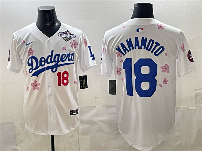 Los Angeles Dodgers #18 Yoshinobu Yamamoto White 2025 World Series Patch Tokyo Series Limited Stitched Baseball Jersey