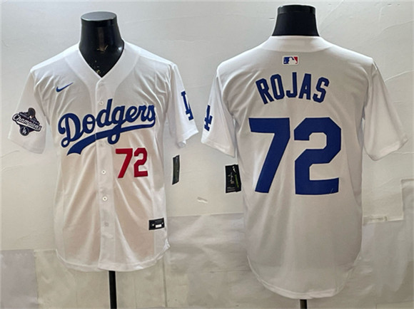Los Angeles Dodgers #72 Miguel Rojas White 2025 World Series Champions Patch Limited Stitched Baseball Jersey