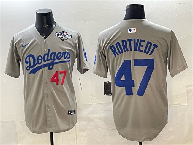 Los Angeles Dodgers #47 Ben Rortvedt Gray 2025 World Series Patch Limited Stitched Baseball Jersey