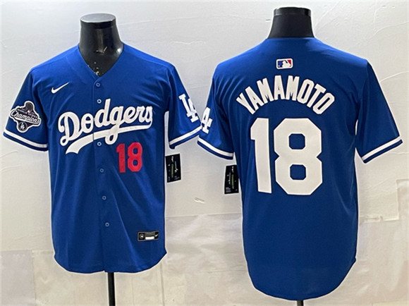 Los Angeles Dodgers #18 Yoshinobu Yamamoto Royal 2025 World Series Champions Patch Limited Stitched Baseball Jersey