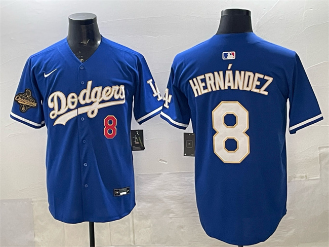 Los Angeles Dodgers #8 Enrique Hern??ndez Royal 2025 World Series Champions Patch Limited Stitched Baseball Jersey