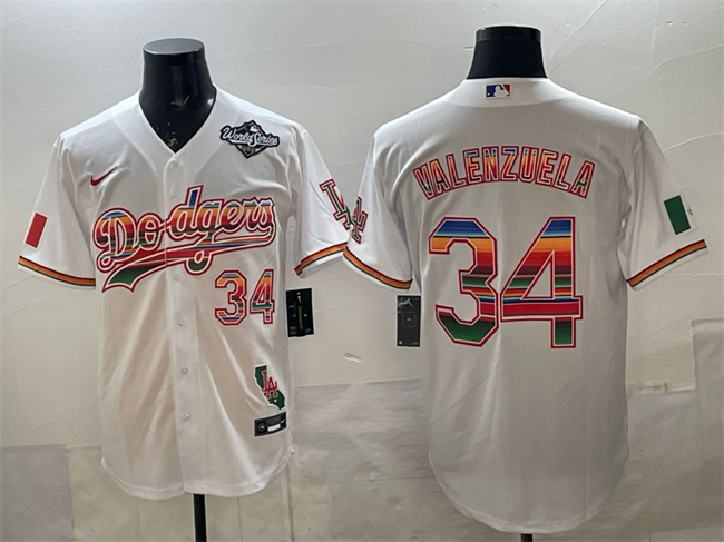 Los Angeles Dodgers #34 Fernando Valenzuela White Mexico California Patch 2025 World Series Patch Stitched Baseball Jersey