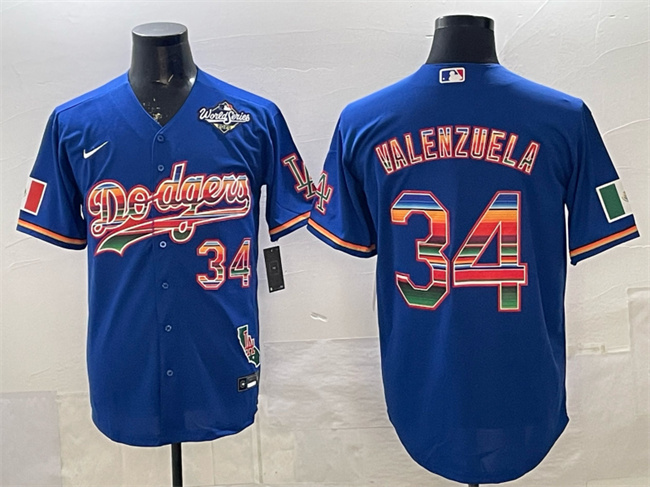 Los Angeles Dodgers #34 Fernando Valenzuela Royal Mexico California Patch 2025 World Series Patch Stitched Baseball Jersey Los Angeles Dodgers #34 Fernando Valenzuela Royal Mexico California Patch 2025 World Series Patch Stitched Baseball Jersey
