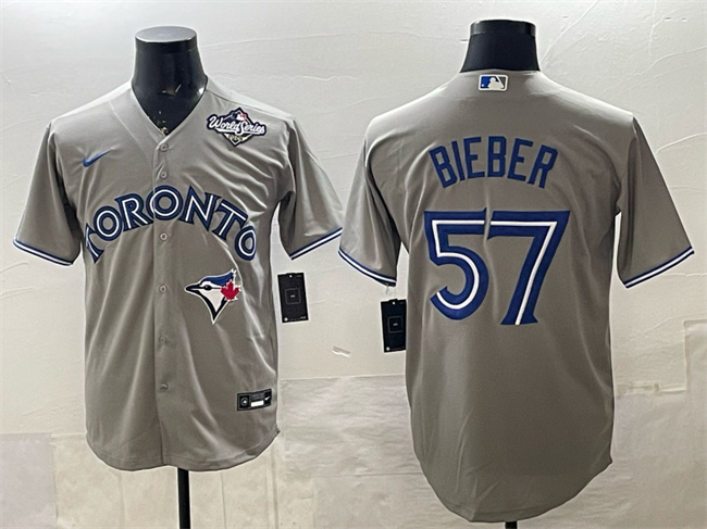 Toronto Blue Jays #57 Shane Bieber Grey 2025 World Series Cool Base Stitched Baseball Jersey
